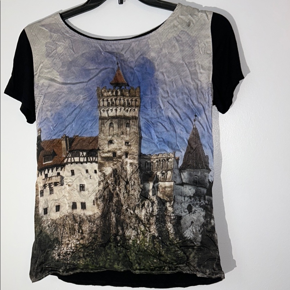 Dracula's Castle Scenic Print Black Women's‎ Top L vampire
